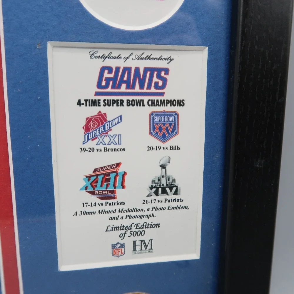 NY Giants Black Framed 4 Time Super bow Champs Limited Edition of 500 HM